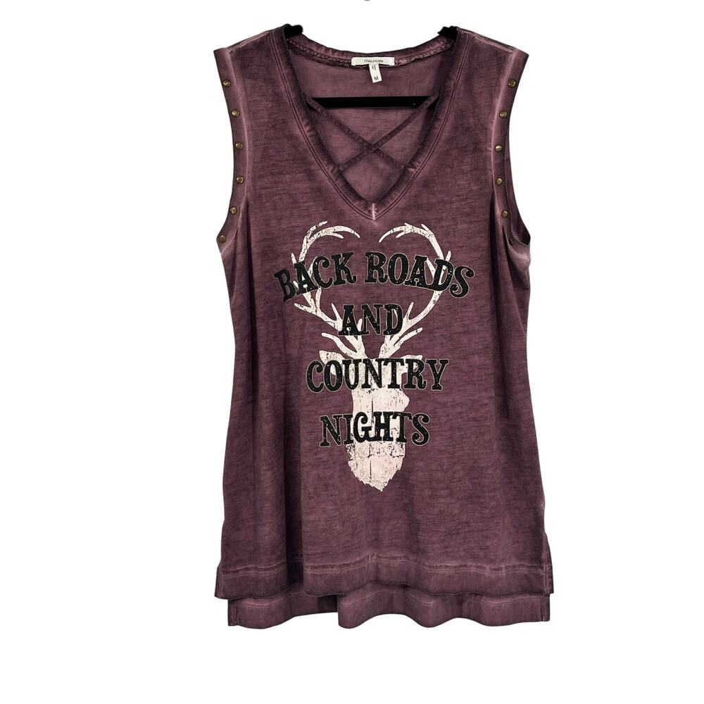 Maurices Heather Mauve Backroads Country Graphic Tank Biker Rock Women’s Medium